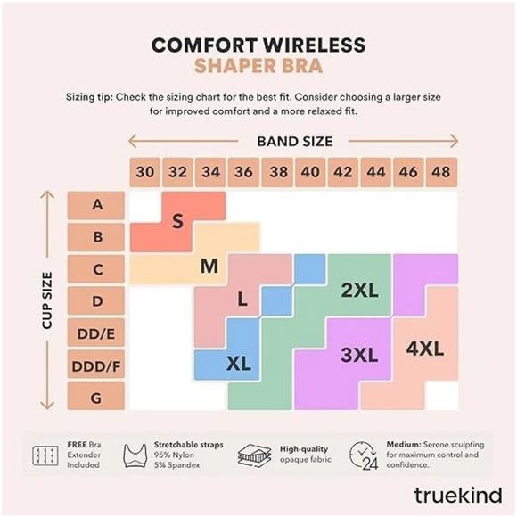 TRUEKIND 10210 Supportive Comfort Wireless Shaping Bra Black Womens Large NWT - Picture 6 of 8